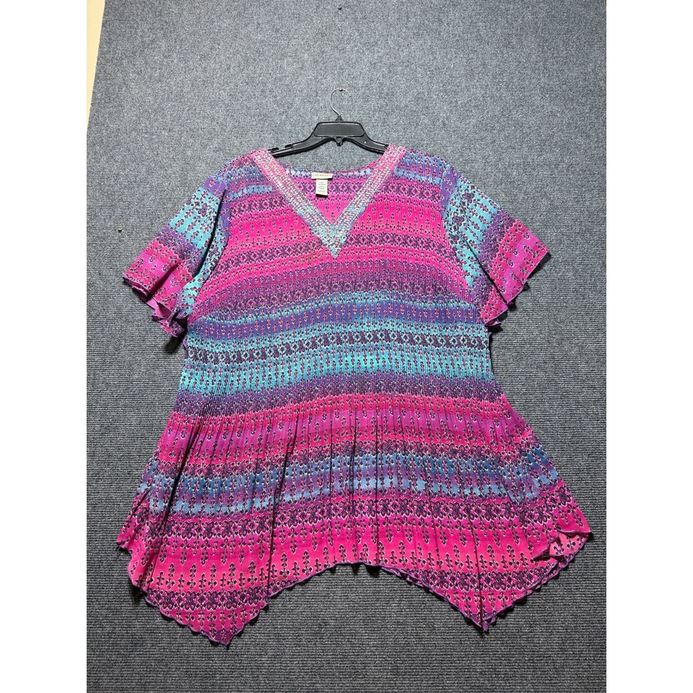 Catherines Tunic‎ Top Women 5X Pink Good Embellished Sharkbite Hem